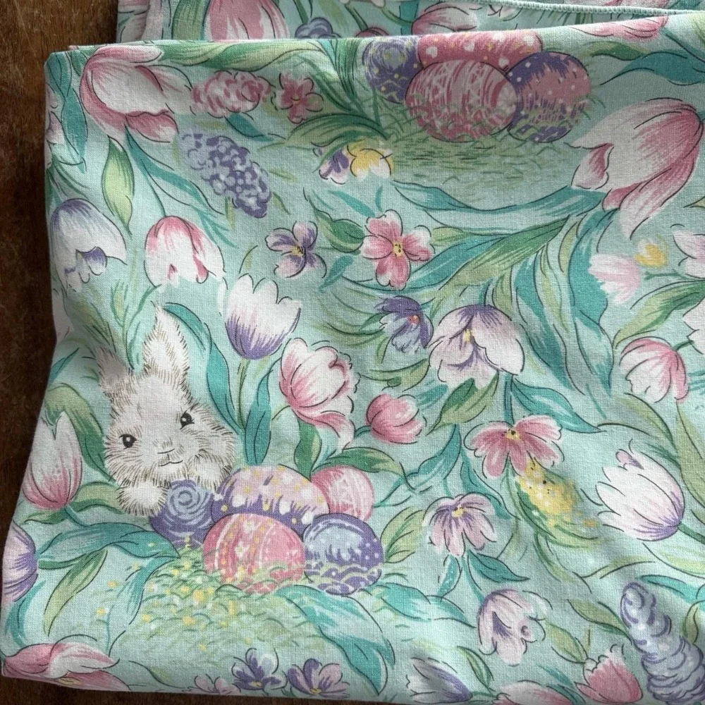 Easter Bunny Rabbit Meadow Tablecloth Rectangle Long Fabric Cotton blend 96x 60